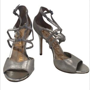 𝅺sam Edelman strappy silver cage heels size 9